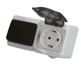 Bloc intrerupator 1P+priza 2P+E alb IP44 AQUA SELENA 1000kW