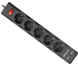Сетевой фильтр 5 гнезд+2USB 3метра 2Р+Е 10А черный DFS DEFENDER