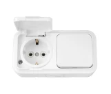 Блок комбинированный выключатель 1P+розетка 2P+E белый IP54 ПРАЛЕСКА BYELECTRICA